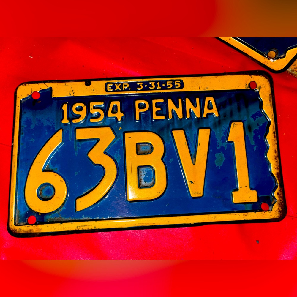Pennsylvania Vintage 1954 License Plate. 63BV1